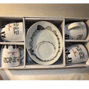 Jaun Valdez Café Cappuccino Coffee Set Of 4 Cups And Saucers Spanish Text
